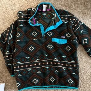 Men’s Patagonia Brown and Teal Geometric Fleece Pullover